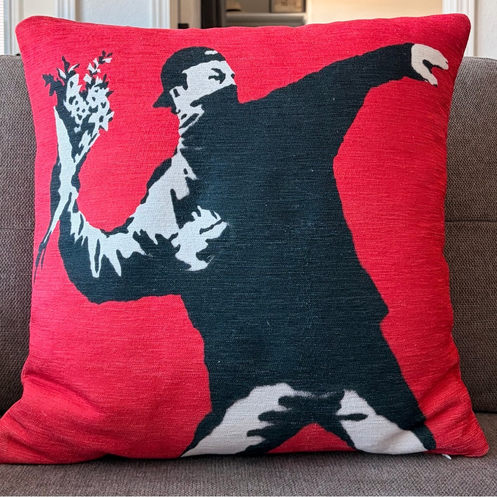 Banksy pillow cover with pillow insert. Banksy flower. 18’’x18’’ or 45x45 cm.
